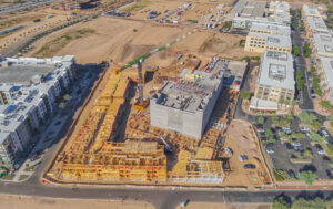 aerial image of construction site taken by drone